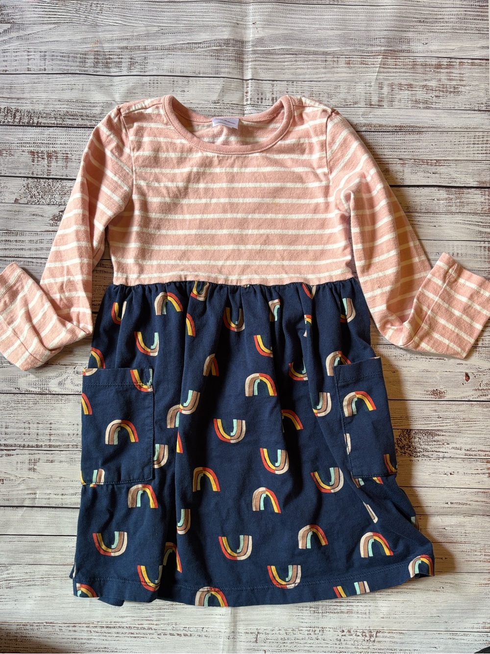 Hanna Andersson Pink Stripe Rainbow Dress Girls